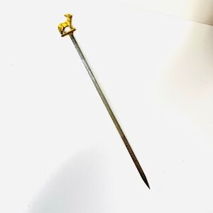 Vintage Metal Skewer with Brass Gazelle Figurine‎ or Plant Decor Gold Color